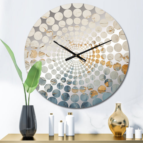 Gold And Blue Paint Fusion - Abstract Metal Wall Clock