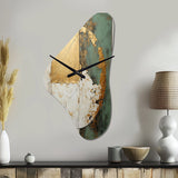 Gold And Green Paint Fusion I - Asymmetric Metal Wall Clock