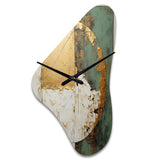 Gold And Green Paint Fusion I - Asymmetric Metal Wall Clock