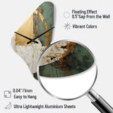 Gold And Green Paint Fusion I - Asymmetric Metal Wall Clock