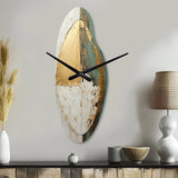 Gold And Green Paint Fusion I - Asymmetric Metal Wall Clock