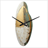 Gold And Green Paint Fusion I - Asymmetric Metal Wall Clock