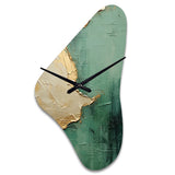 Gold And Green Paint Fusion II - Asymmetric Metal Wall Clock