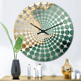 Gold And Green Paint Fusion II - Abstract Metal Wall Clock