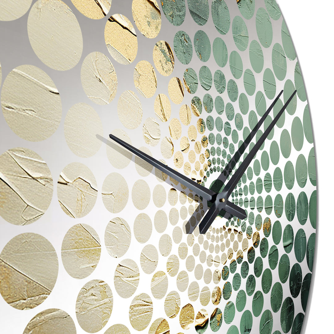 Gold And Green Paint Fusion II - Abstract Metal Wall Clock