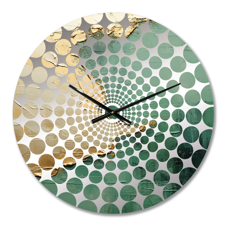 Gold And Green Paint Fusion II - Abstract Metal Wall Clock