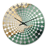 Gold And Green Paint Fusion II - Abstract Metal Wall Clock