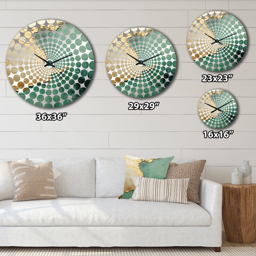 Gold And Green Paint Fusion II - Abstract Metal Wall Clock