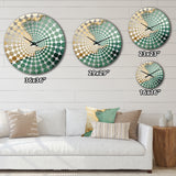 Gold And Green Paint Fusion II - Abstract Metal Wall Clock