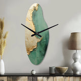 Gold And Green Paint Fusion II - Asymmetric Metal Wall Clock