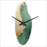 Gold And Green Paint Fusion II - Asymmetric Metal Wall Clock