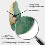 Gold And Green Paint Fusion II - Asymmetric Metal Wall Clock