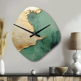Gold And Green Paint Fusion II - Asymmetric Metal Wall Clock