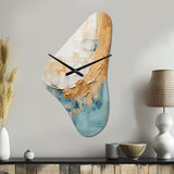 Gold And Blue Paint Fusion I - Asymmetric Metal Wall Clock