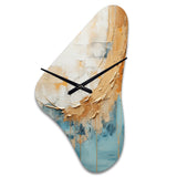 Gold And Blue Paint Fusion I - Asymmetric Metal Wall Clock