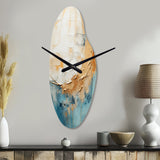Gold And Blue Paint Fusion I - Asymmetric Metal Wall Clock