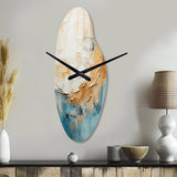 Gold And Blue Paint Fusion I - Asymmetric Metal Wall Clock