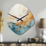 Gold And Blue Paint Fusion I - Asymmetric Metal Wall Clock