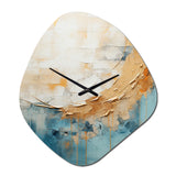 Gold And Blue Paint Fusion I - Asymmetric Metal Wall Clock