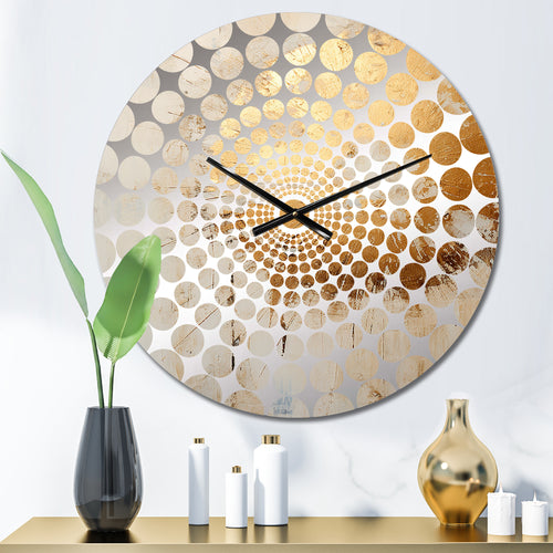 Gold And Beige Paint Fusion I - Abstract Metal Wall Clock
