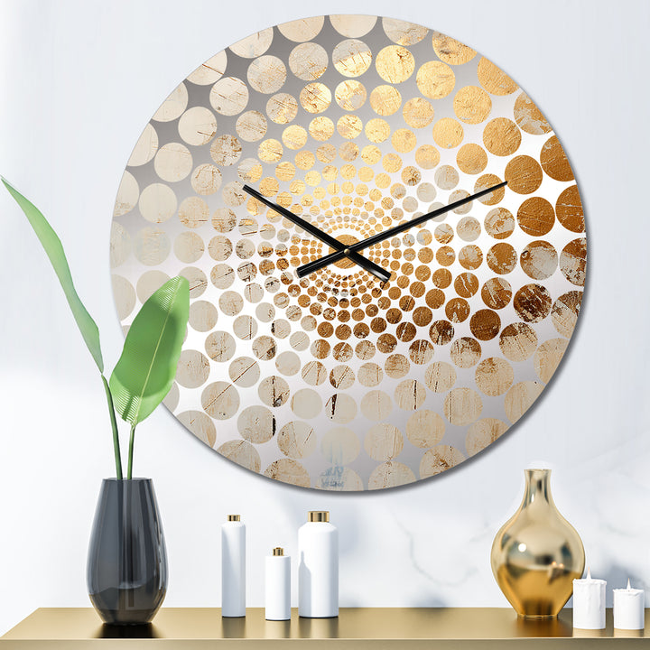 Gold And Beige Paint Fusion I - Abstract Metal Wall Clock