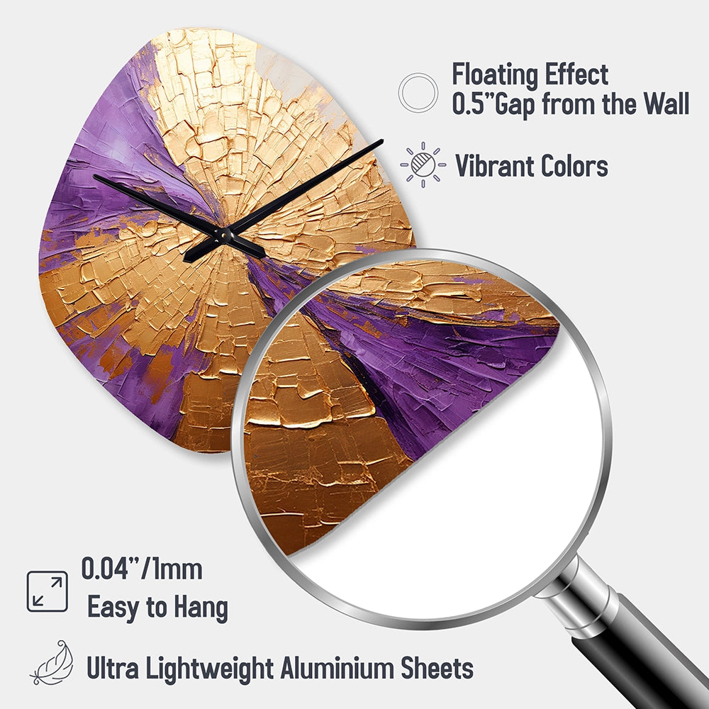 Gold And Purple Lunar Vector I - Asymmetric Metal Wall Clock