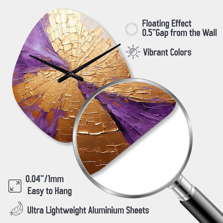 Gold And Purple Lunar Vector I - Asymmetric Metal Wall Clock