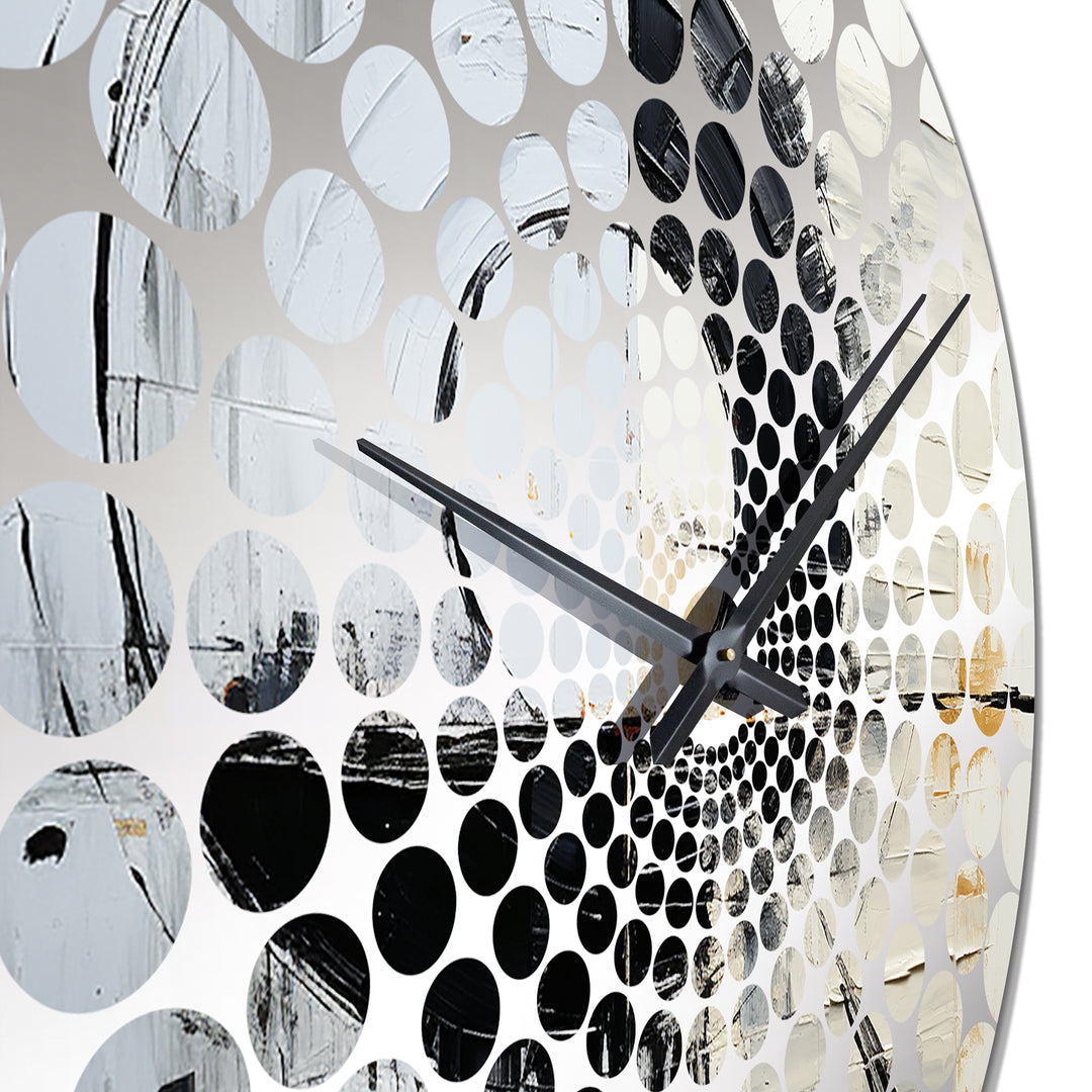 Geometric Grey And White Moon Eclipse - Abstract Metal Wall Clock