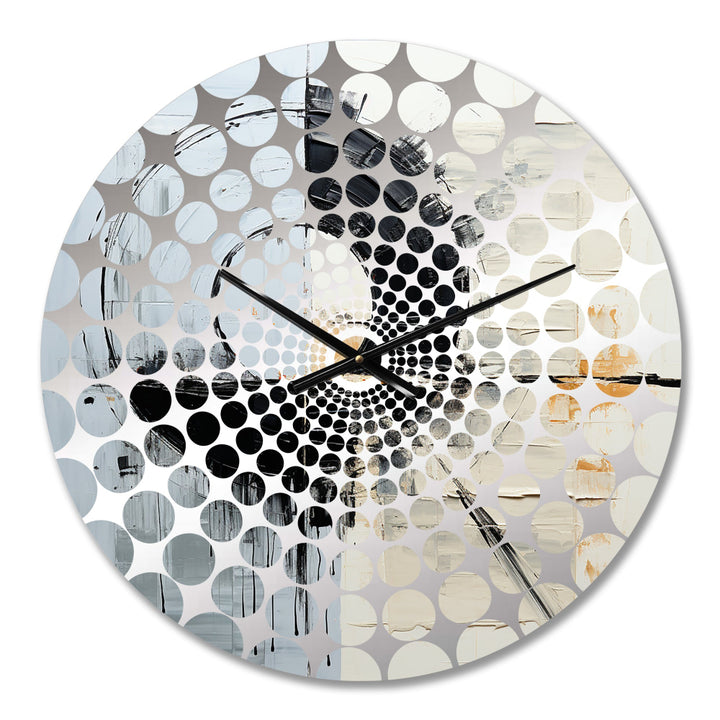 Geometric Grey And White Moon Eclipse - Abstract Metal Wall Clock
