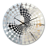 Geometric Grey And White Moon Eclipse - Abstract Metal Wall Clock