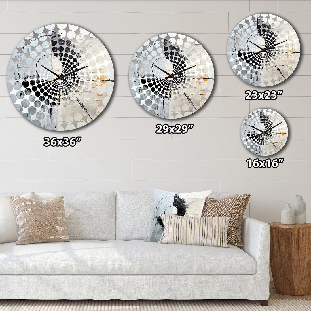 Geometric Grey And White Moon Eclipse - Abstract Metal Wall Clock