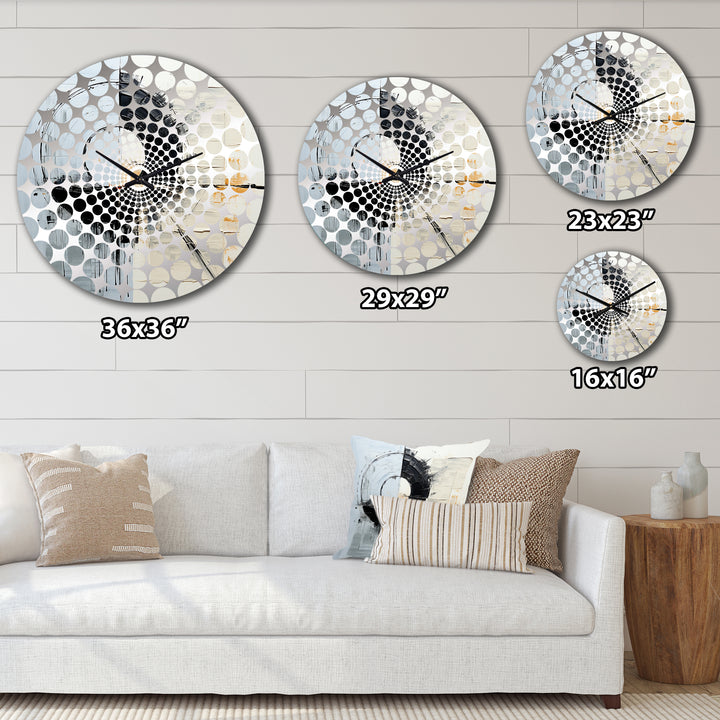 Geometric Grey And White Moon Eclipse - Abstract Metal Wall Clock