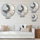 Geometric Grey And White Moon Eclipse - Abstract Metal Wall Clock