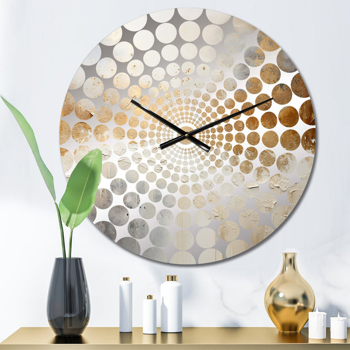 Minimal Gold And Beige Abstract River - Landscapes Metal Wall Clock
