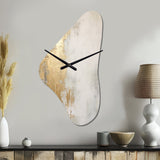 Minimal Gold And Beige Abstract River III - Asymmetric Metal Wall Clock