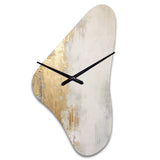 Minimal Gold And Beige Abstract River III - Asymmetric Metal Wall Clock