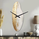 Minimal Gold And Beige Abstract River III - Asymmetric Metal Wall Clock