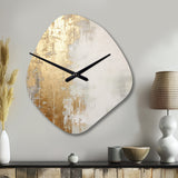 Minimal Gold And Beige Abstract River III - Asymmetric Metal Wall Clock