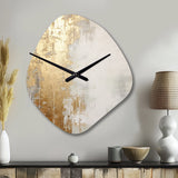 Minimal Gold And Beige Abstract River III - Asymmetric Metal Wall Clock