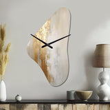 Minimal Gold And Beige Abstract River IV - Asymmetric Metal Wall Clock