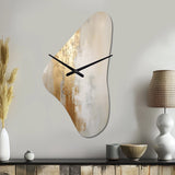 Minimal Gold And Beige Abstract River IV - Asymmetric Metal Wall Clock