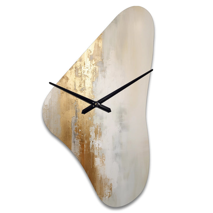 Minimal Gold And Beige Abstract River IV - Asymmetric Metal Wall Clock