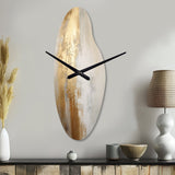 Minimal Gold And Beige Abstract River IV - Asymmetric Metal Wall Clock