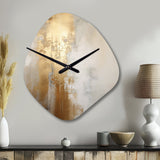 Minimal Gold And Beige Abstract River IV - Asymmetric Metal Wall Clock