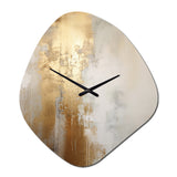 Minimal Gold And Beige Abstract River IV - Asymmetric Metal Wall Clock