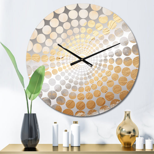 Minimal Gold And Beige Abstract River V - Landscapes Metal Wall Clock