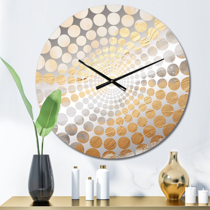 Minimal Gold And Beige Abstract River V - Landscapes Metal Wall Clock