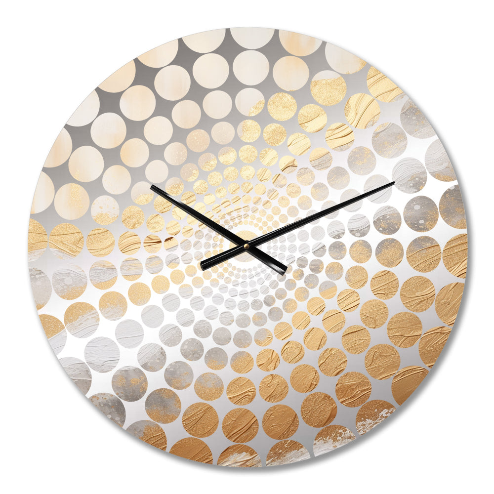 Minimal Gold And Beige Abstract River V - Landscapes Metal Wall Clock