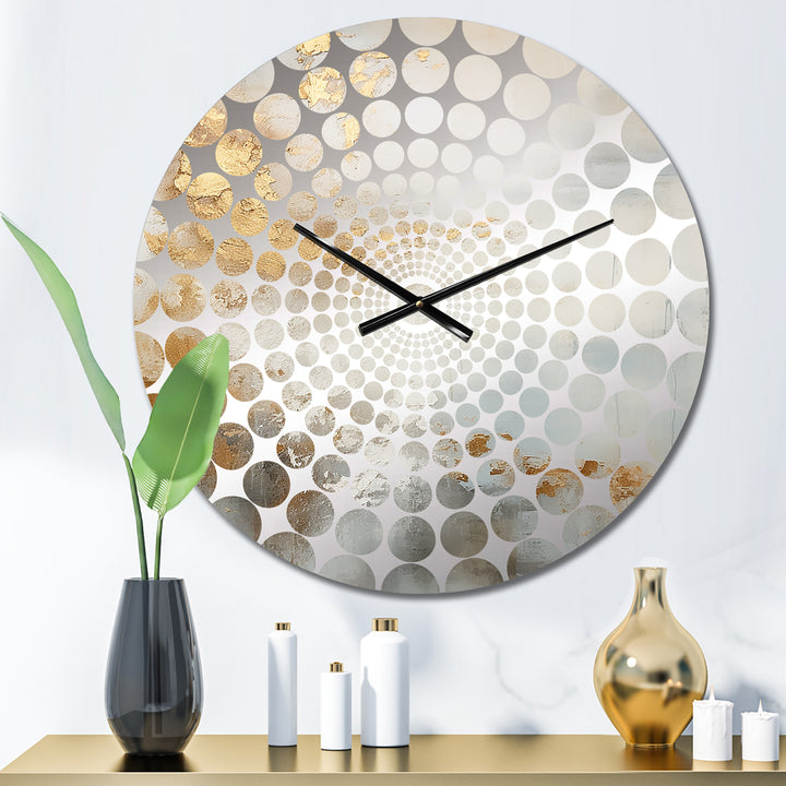 Beige Blue Gold Ocean Storm I - Abstract Metal Wall Clock