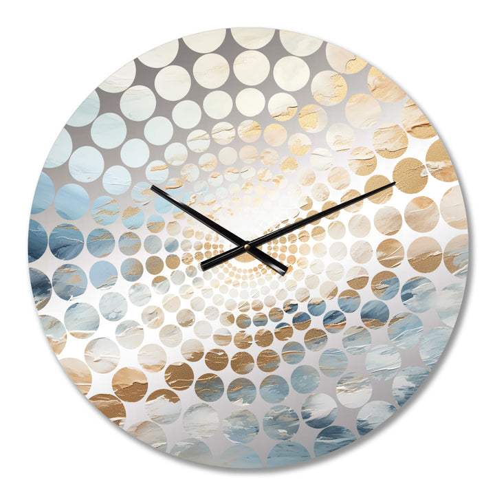 Beige Blue Gold Ocean Storm II - Abstract Metal Wall Clock